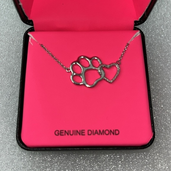 🆕Gianni Argento Accent Paw and Heart Pendant Necklace Diamond Accents Silver 18” - Picture 2 of 5